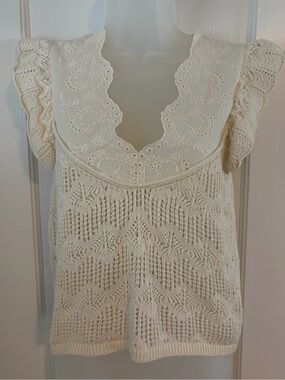 Zara Cream Knit Eyelet Trim Sweater Tank
